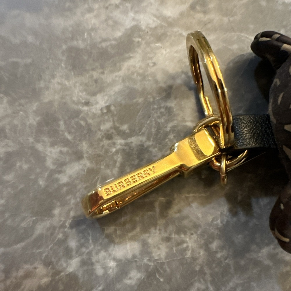 BURBERRY Total logo TB Thomas Bear Bag Charm Key Holder Leather Brown - Picture 5 of 6